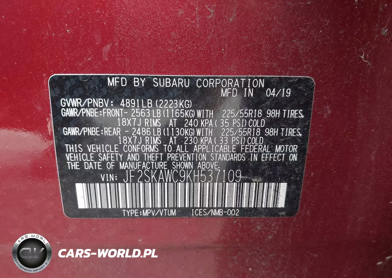 2019 Subaru Forester Touring VIN:JF2SKAWC9KH537109 - 9