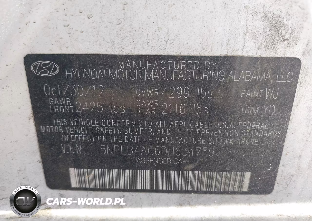 2013 Hyundai Sonata Gls VIN:5NPEB4AC6DH634759 - 9