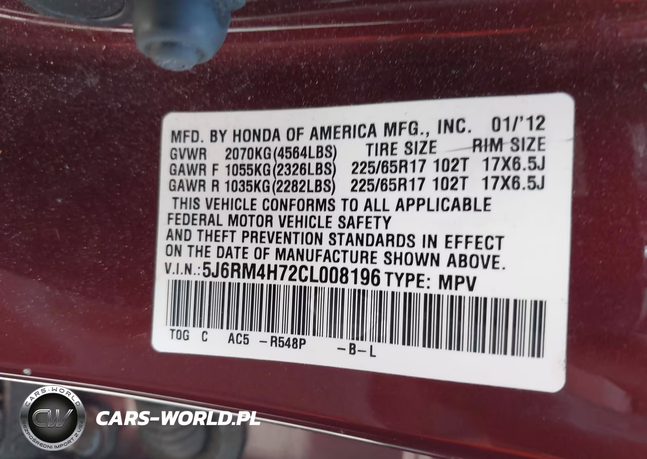 2012 Honda Cr-V Ex-L VIN:5J6RM4H72CL008196 - 9