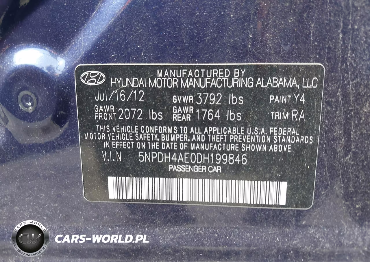 2013 Hyundai Elantra Gls VIN:5NPDH4AE0DH199846 - 9