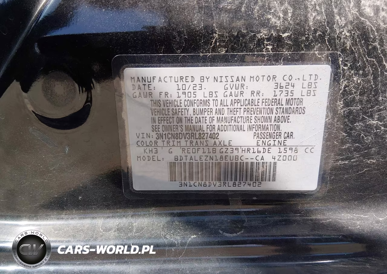 2024 Nissan Versa 1.6 S VIN:3N1CN8DV3RL827402 - 9