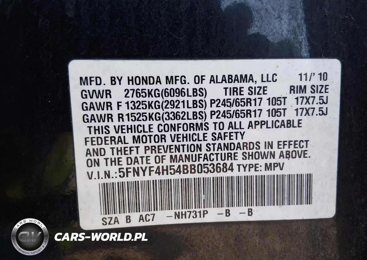 2011 Honda Pilot Ex-L VIN:5FNYF4H54BB053684 - 9