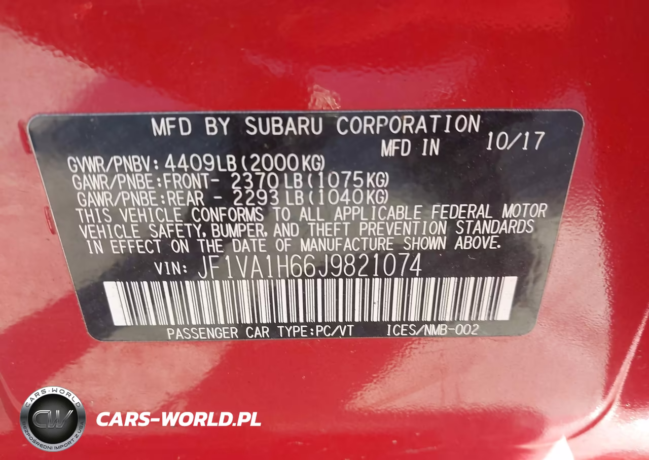 2018 Subaru Wrx Limited VIN:JF1VA1H66J9821074 - 9