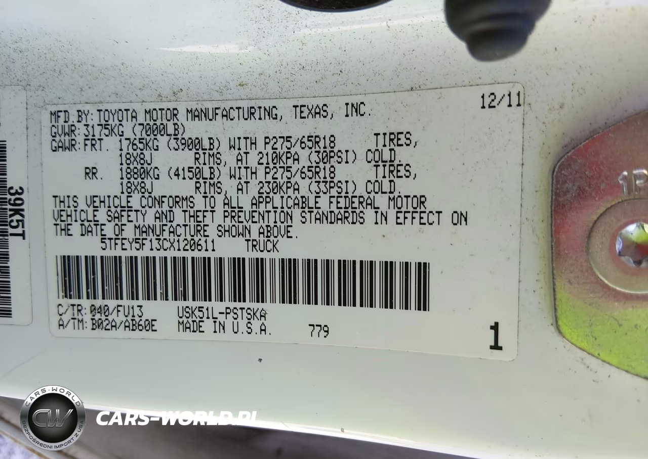 2012 Toyota Tundra Grade 5.7L V8 VIN:5TFEY5F13CX120611 - 9