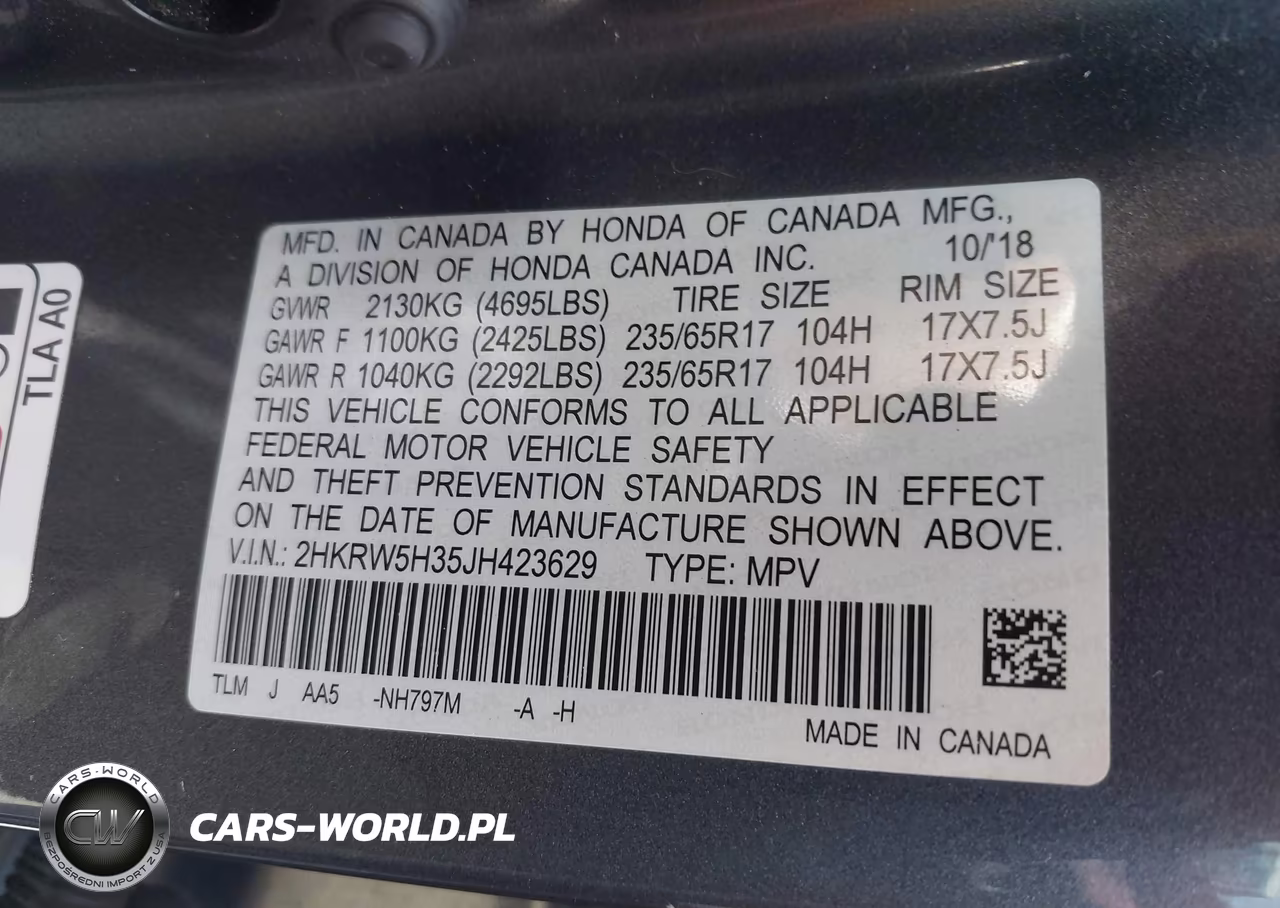2018 Honda Cr-V Lx VIN:2HKRW5H35JH423629 - 9