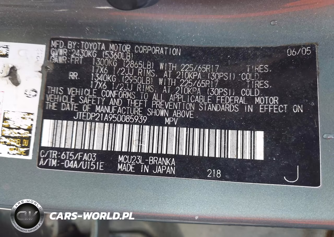 2005 Toyota Highlander Limited V6 VIN:JTEDP21A950085939 - 9