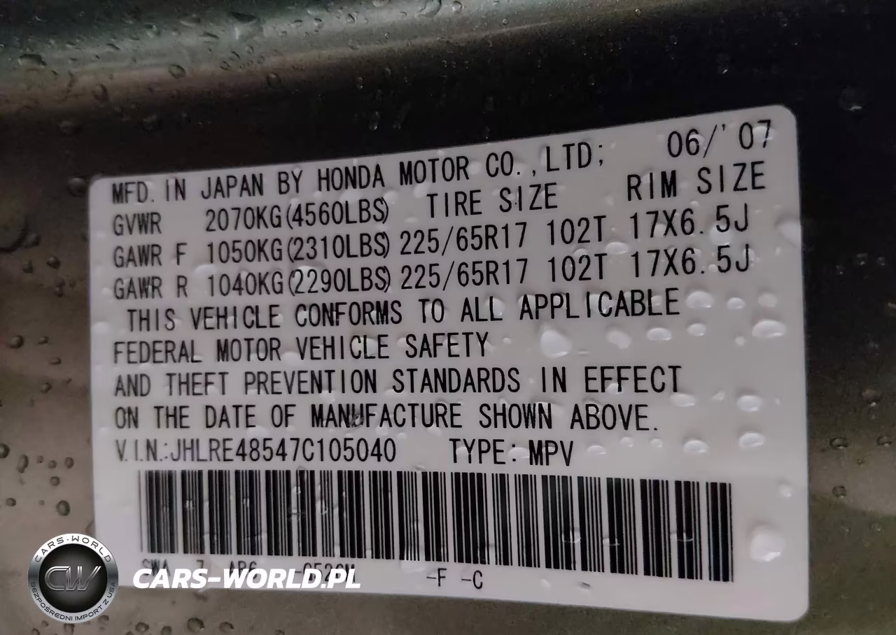 2007 Honda Cr-V Ex VIN:JHLRE48547C105040 - 9