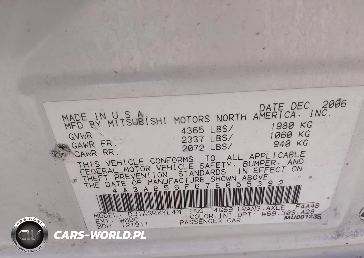 2007 Mitsubishi Galant Es VIN:4A3AB56F67E055392 - 9