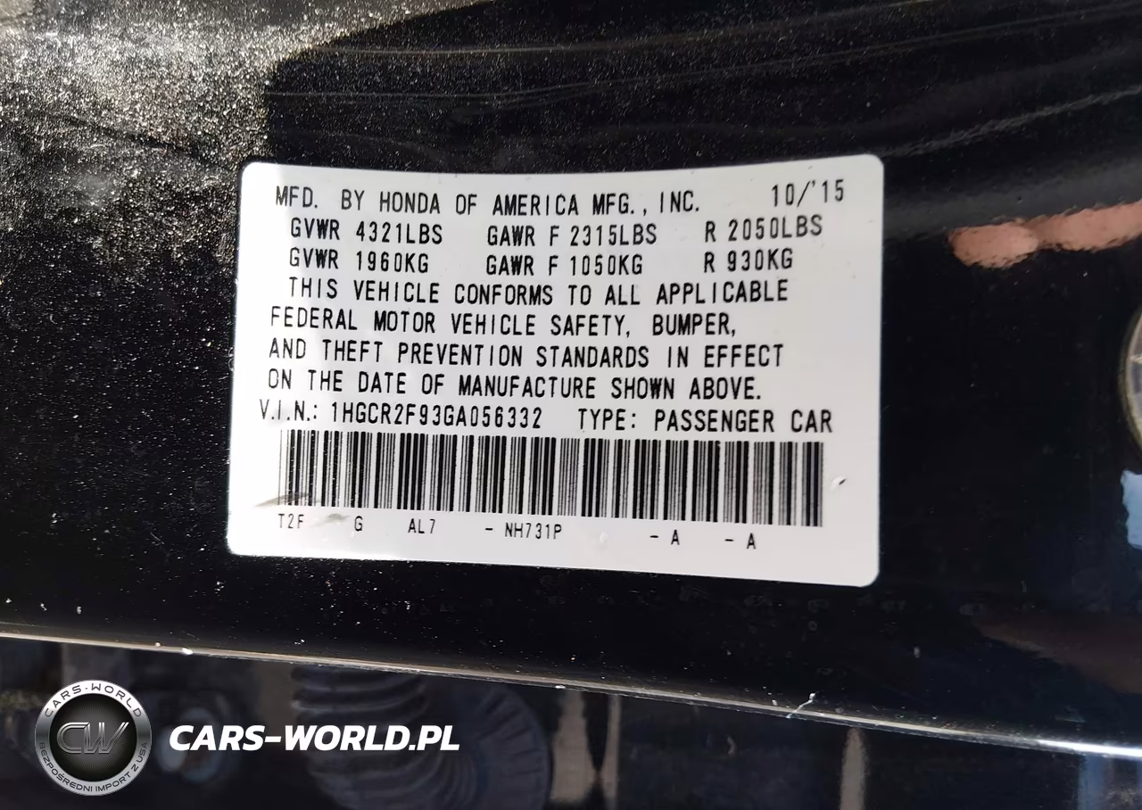 2016 Honda Accord Ex-L VIN:1HGCR2F93GA056332 - 9