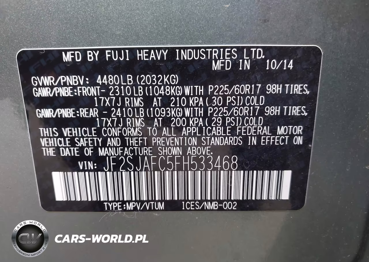 2015 Subaru Forester 2.5I Premium VIN:JF2SJAFC5FH533468 - 9