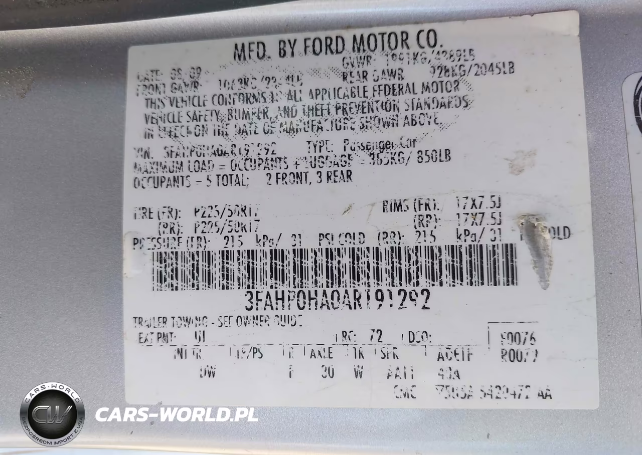 2010 Ford Fusion Se VIN:3FAHP0HA0AR191292 - 9