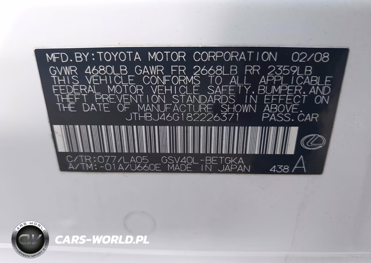 2008 Lexus Es 350 VIN:JTHBJ46G182226371 - 9