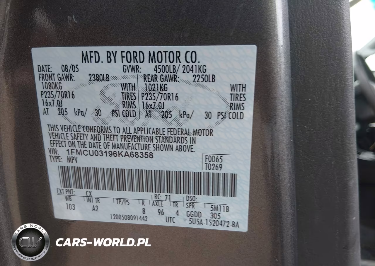 2006 Ford Escape Xlt-Xlt Sport VIN:1FMCU03196KA68358 - 9