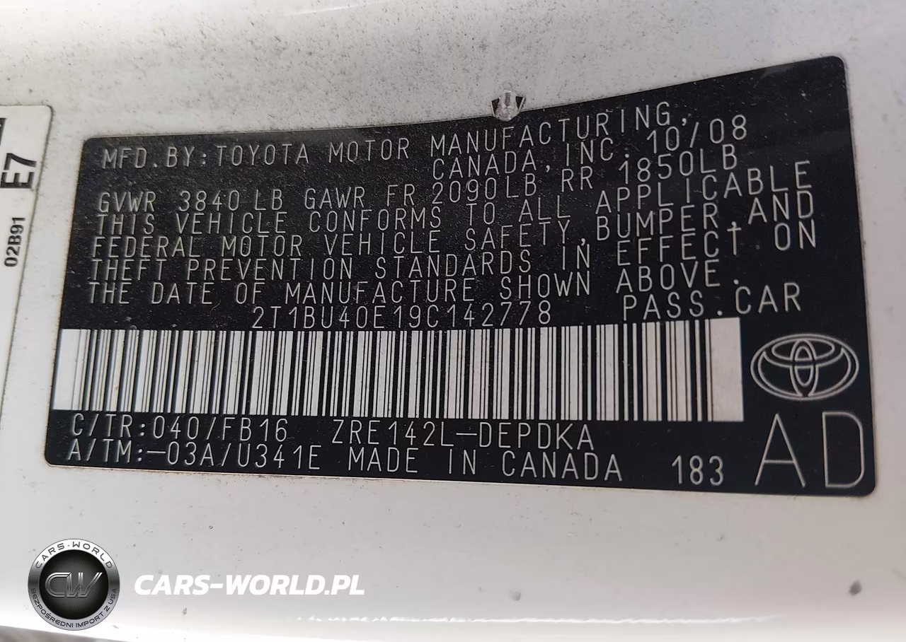 2009 Toyota Corolla Le VIN:2T1BU40E19C142778 - 9