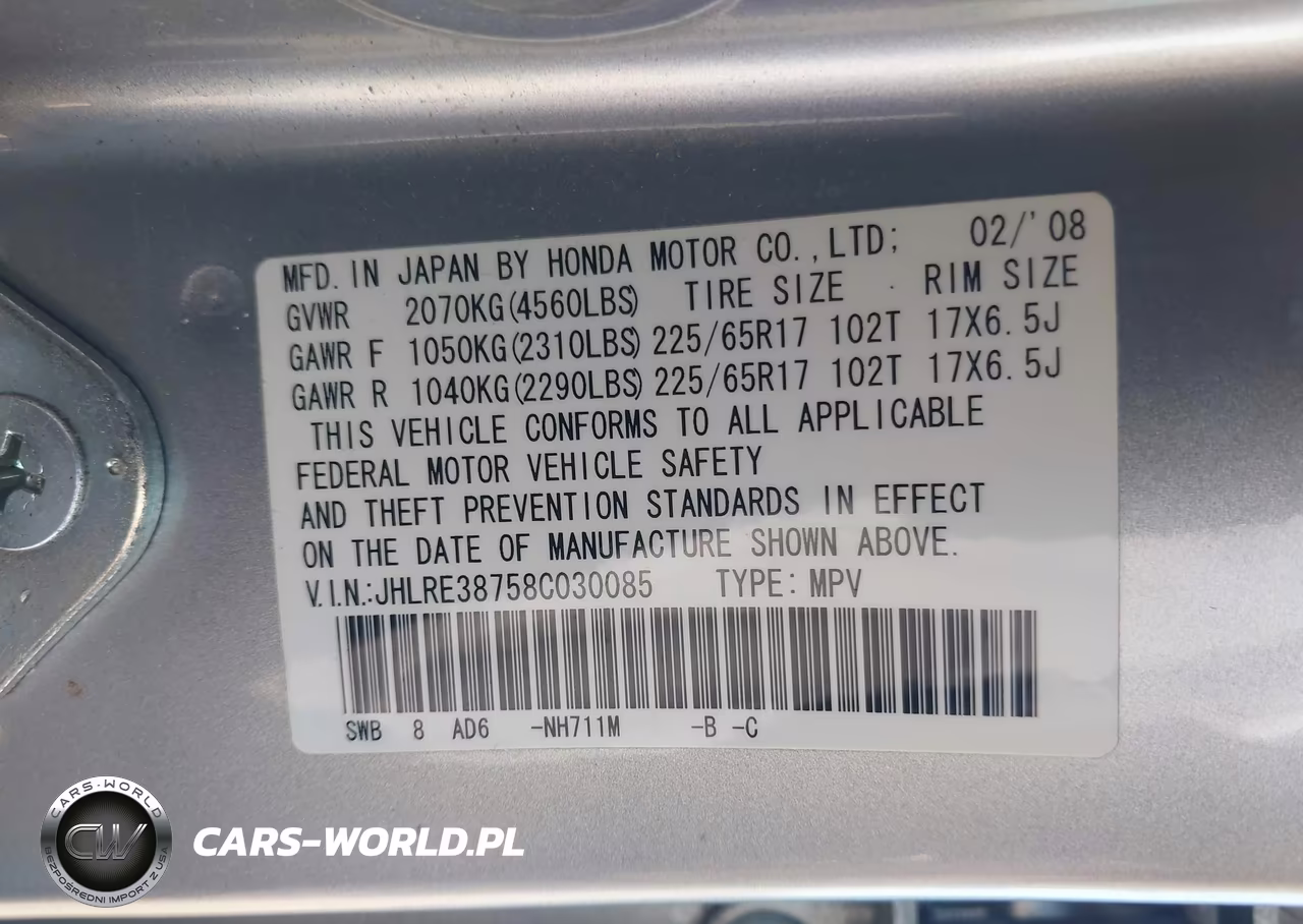 2008 Honda Cr-V Ex-L VIN:JHLRE38758C030085 - 9