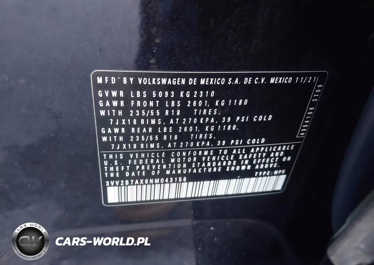 2022 Volkswagen Tiguan 2.0T Se VIN:3VV2B7AX6NM043156 - 9
