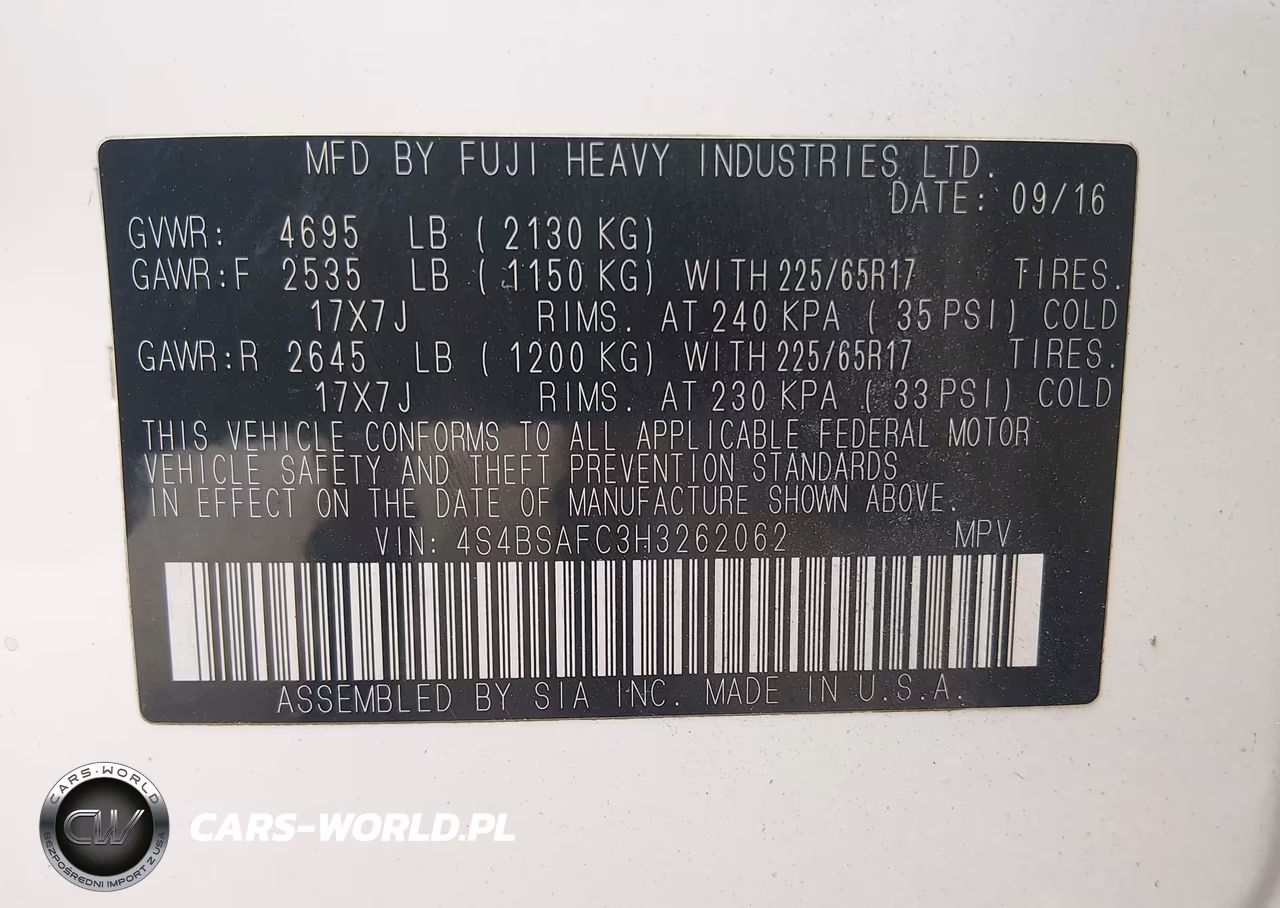 2017 Subaru Outback 2.5I Premium VIN:4S4BSAFC3H3262062 - 9