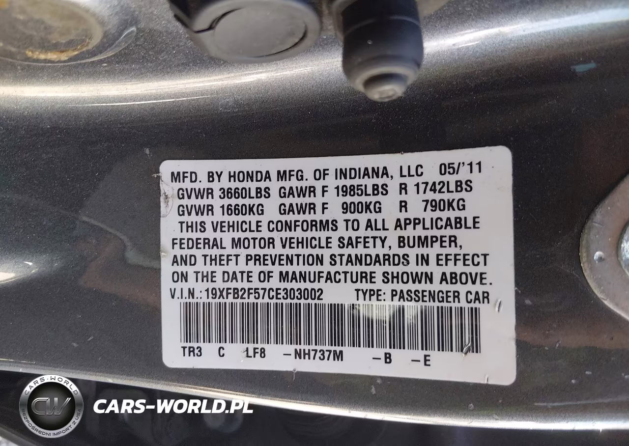 2012 Honda Civic Lx VIN:19XFB2F57CE303002 - 9