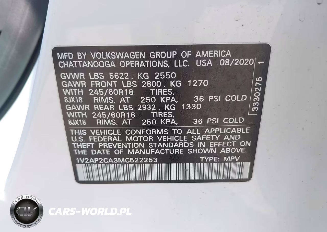 2021 Volkswagen Atlas 2.0T S VIN:1V2AP2CA3MC522253 - 9
