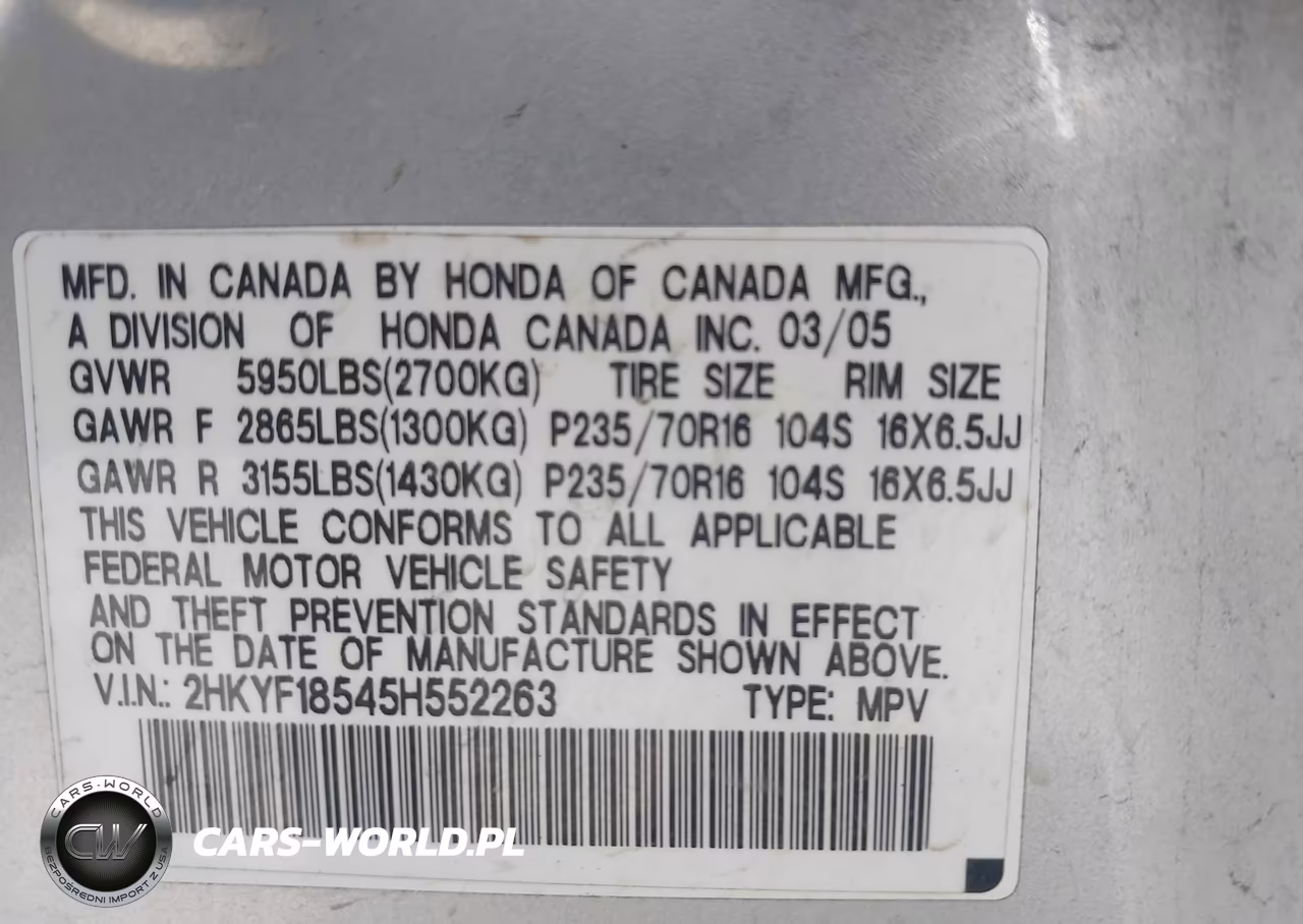2005 Honda Pilot Ex-L VIN:2HKYF18545H552263 - 9