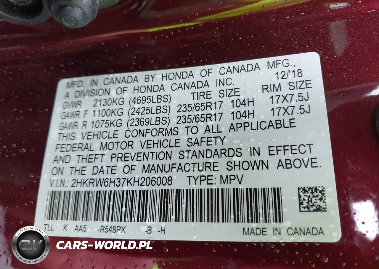 2019 Honda Cr-V Lx VIN:2HKRW6H37KH206008 - 9