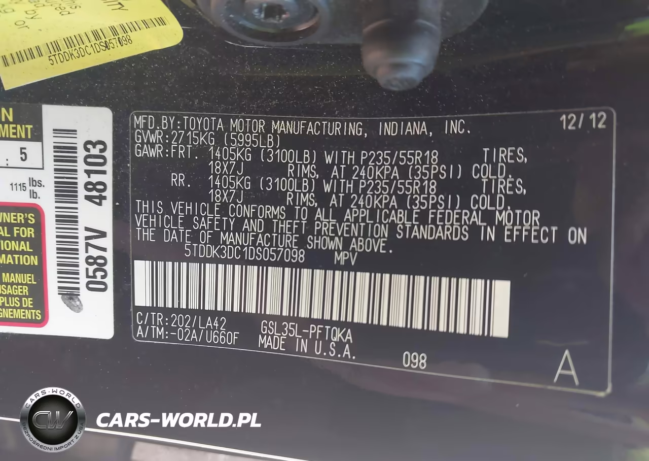 2013 Toyota Sienna Limited 7 Passenger VIN:5TDDK3DC1DS057098 - 9