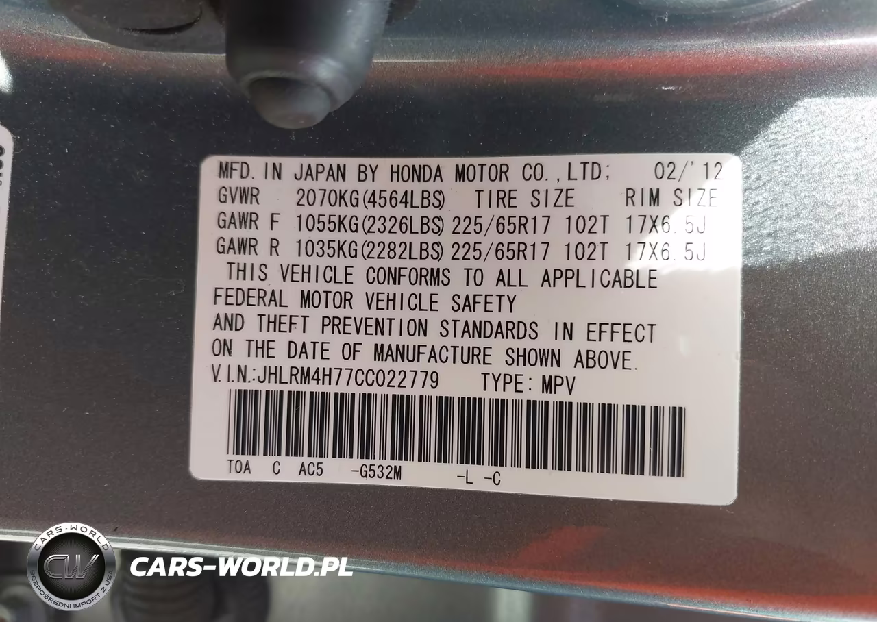 2012 Honda Cr-V Ex-L VIN:JHLRM4H77CC022779 - 9