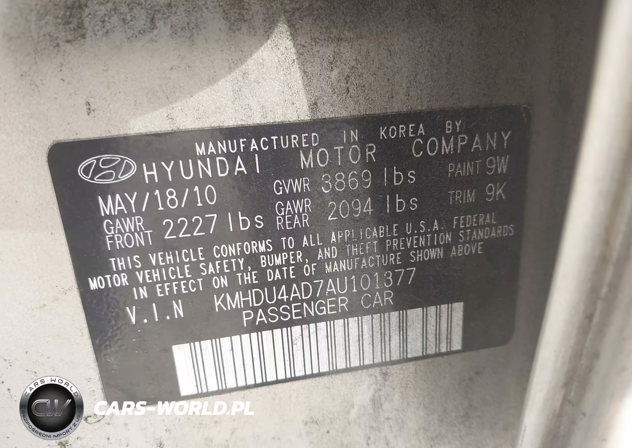 2010 Hyundai Elantra Gls VIN:KMHDU4AD7AU101377 - 9