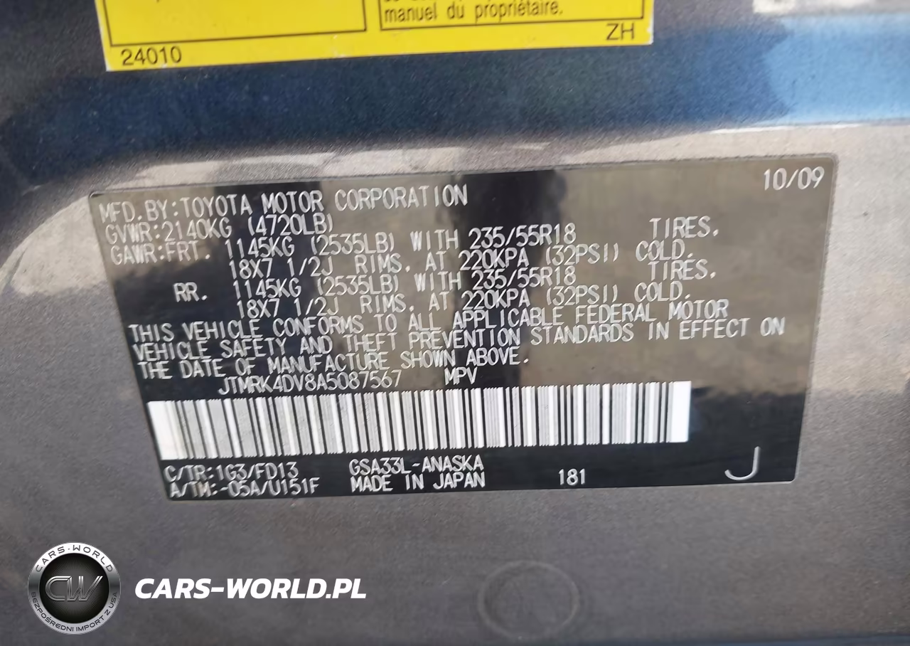 2010 Toyota Rav4 Sport V6 VIN:JTMRK4DV8A5087567 - 9