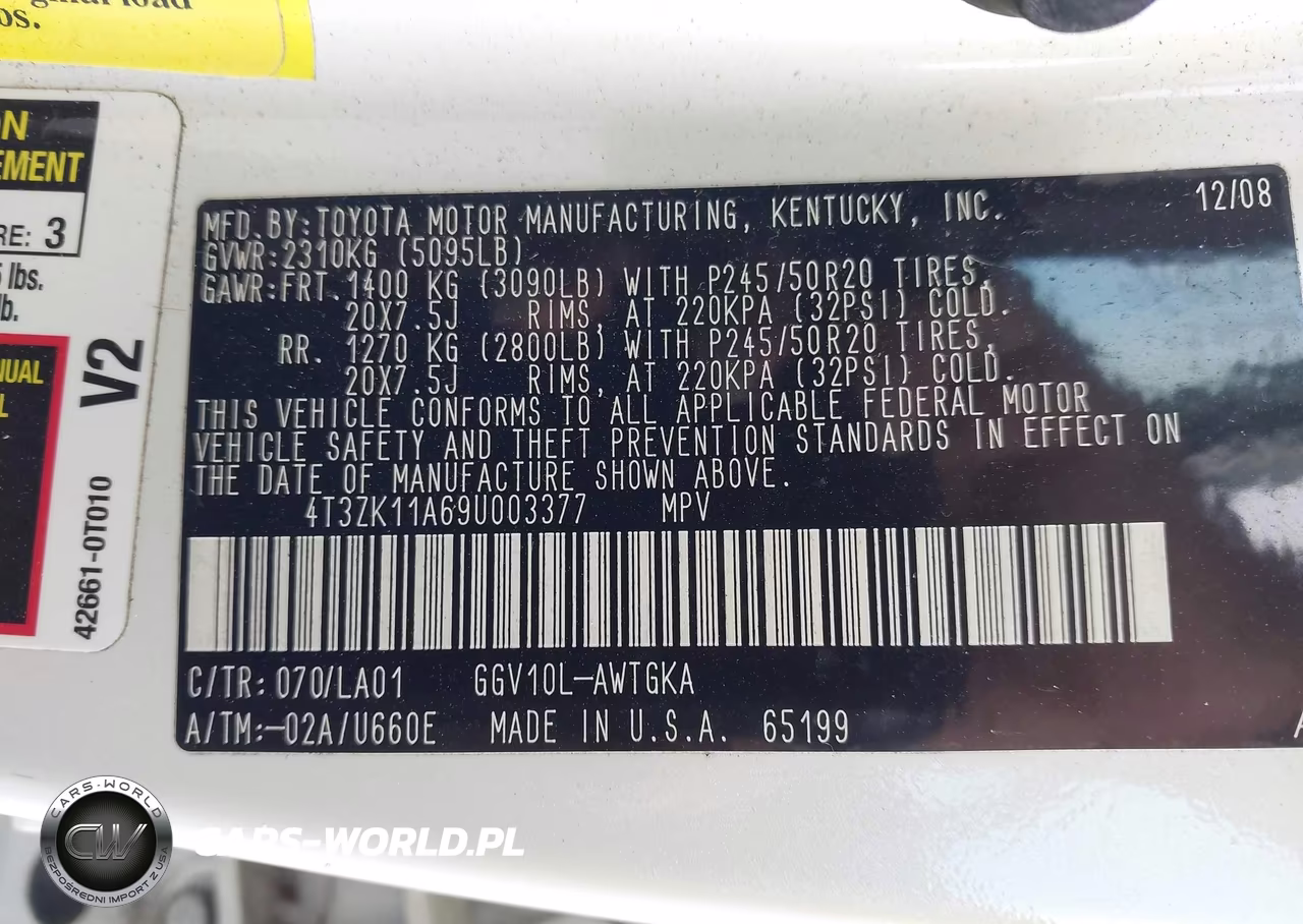 2009 Toyota Venza Base V6 VIN:4T3ZK11A69U003377 - 9