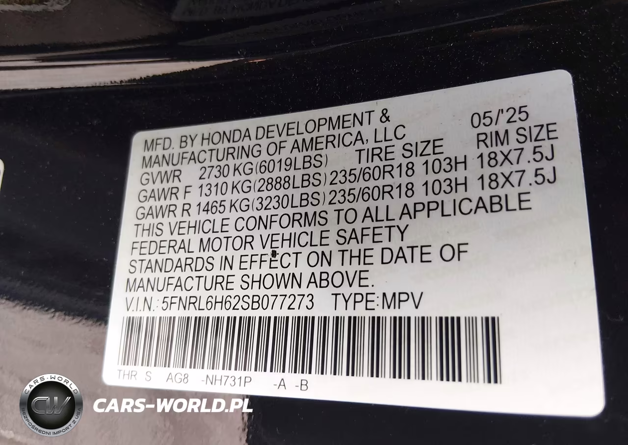 2025 Honda Odyssey Ex-L VIN:5FNRL6H62SB077273 - 9