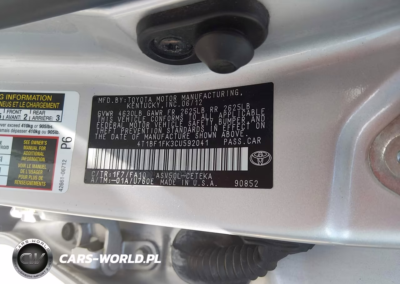2012 Toyota Camry L VIN:4T1BF1FK3CU592041 - 9