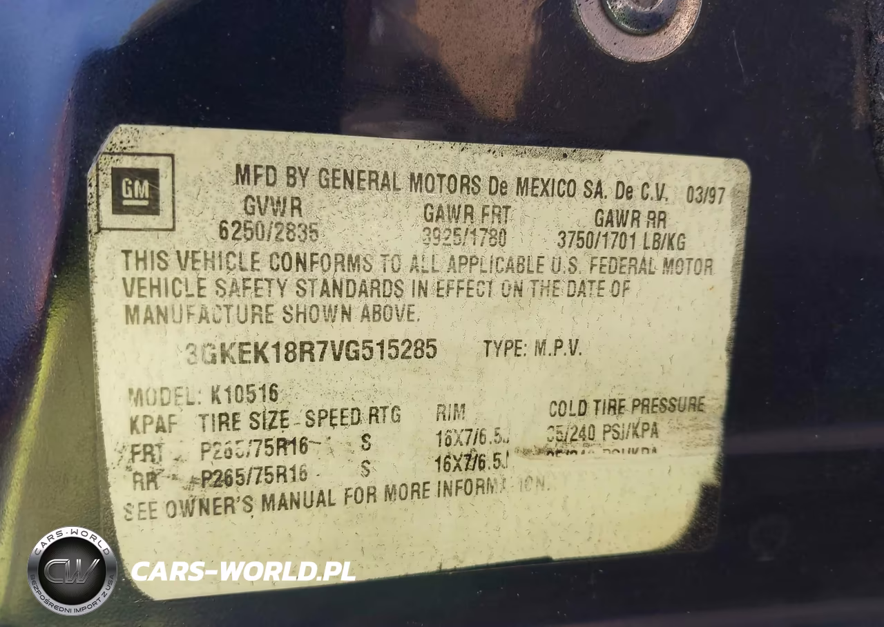 1997 GMC Yukon Sl VIN:3GKEK18R7VG515285 - 9