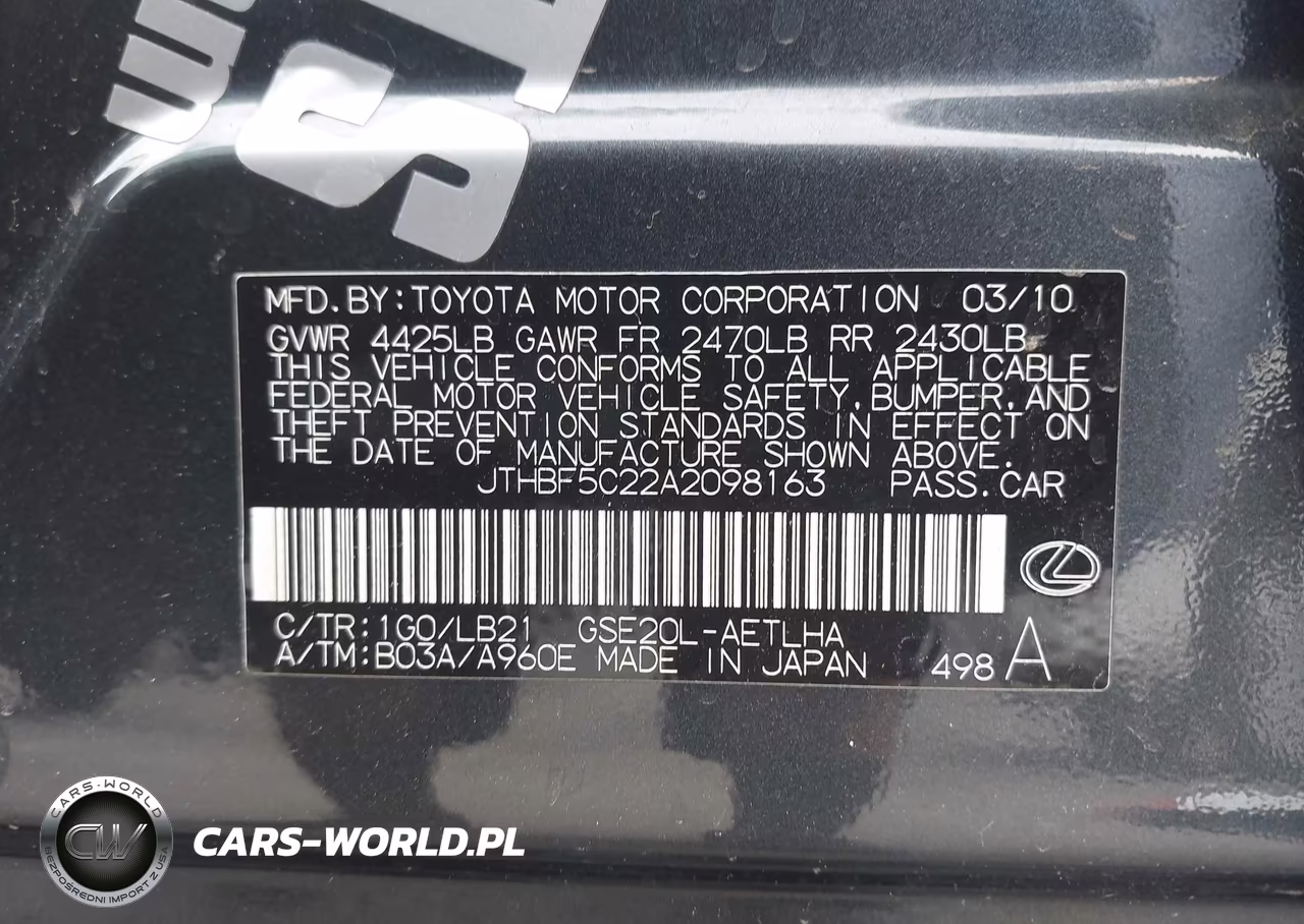2010 Lexus Is 250 VIN:JTHBF5C22A2098163 - 9