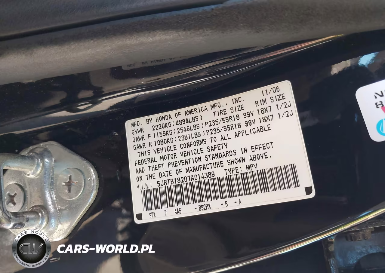 2007 Acura Rdx VIN:5J8TB18207A014389 - 9