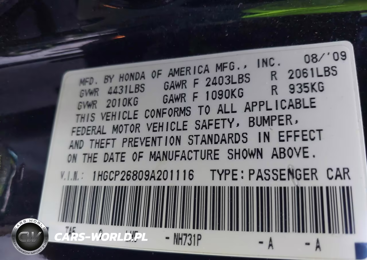 2009 Honda Accord 2.4 Ex-L VIN:1HGCP26809A201116 - 9