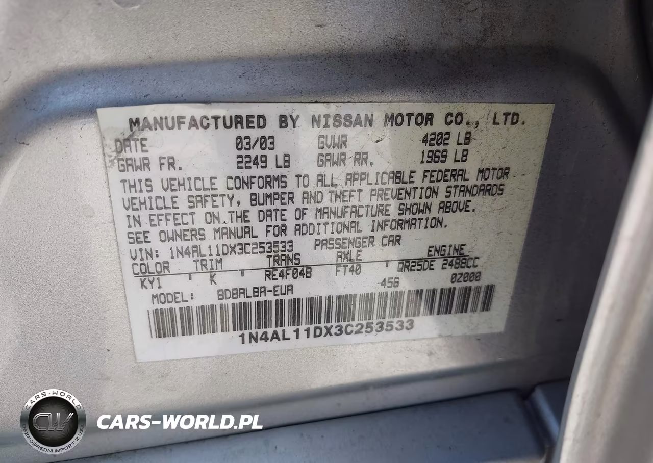 2003 Nissan Altima 2.5 S VIN:1N4AL11DX3C253533 - 9