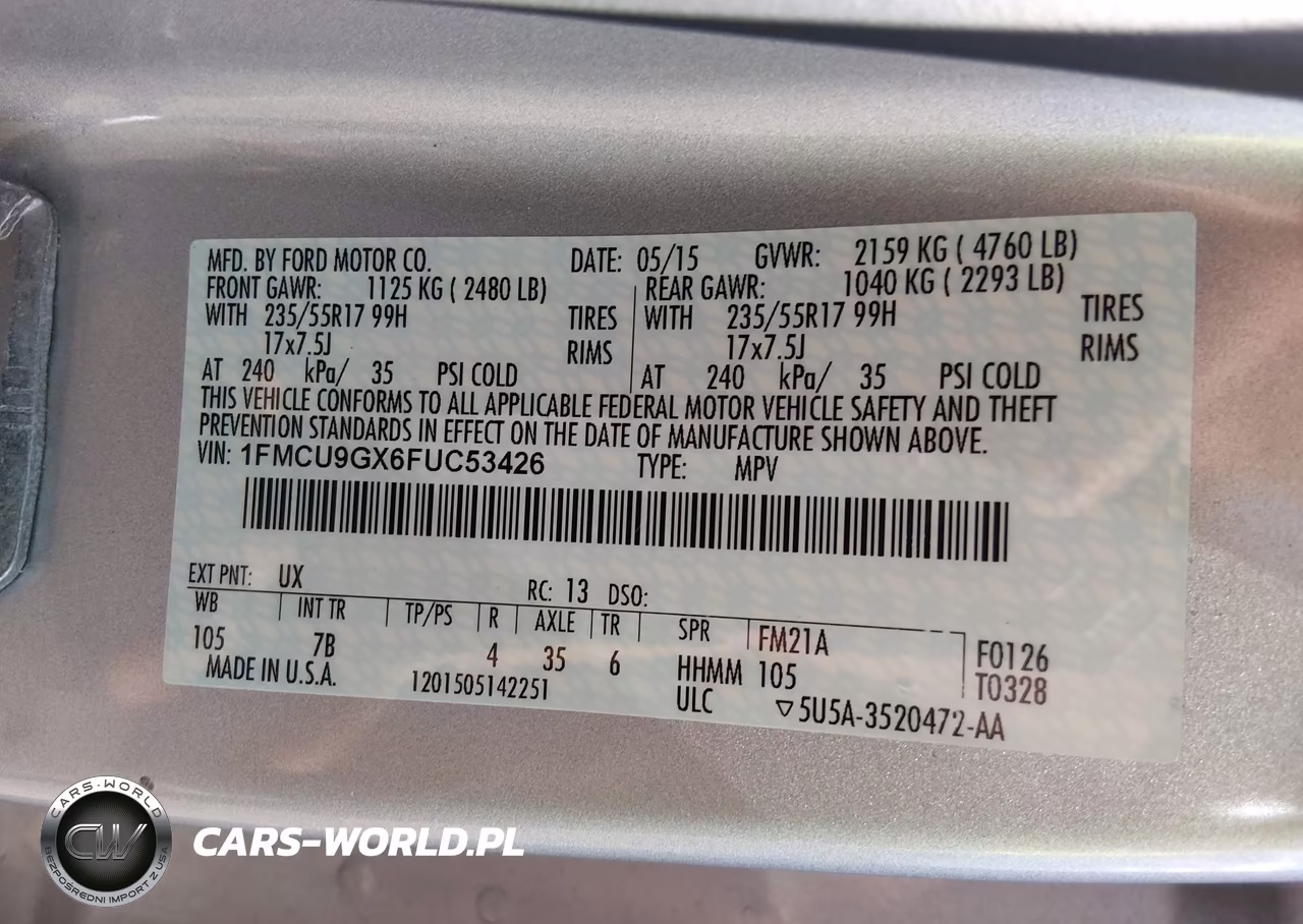 2015 Ford Escape Se VIN:1FMCU9GX6FUC53426 - 9