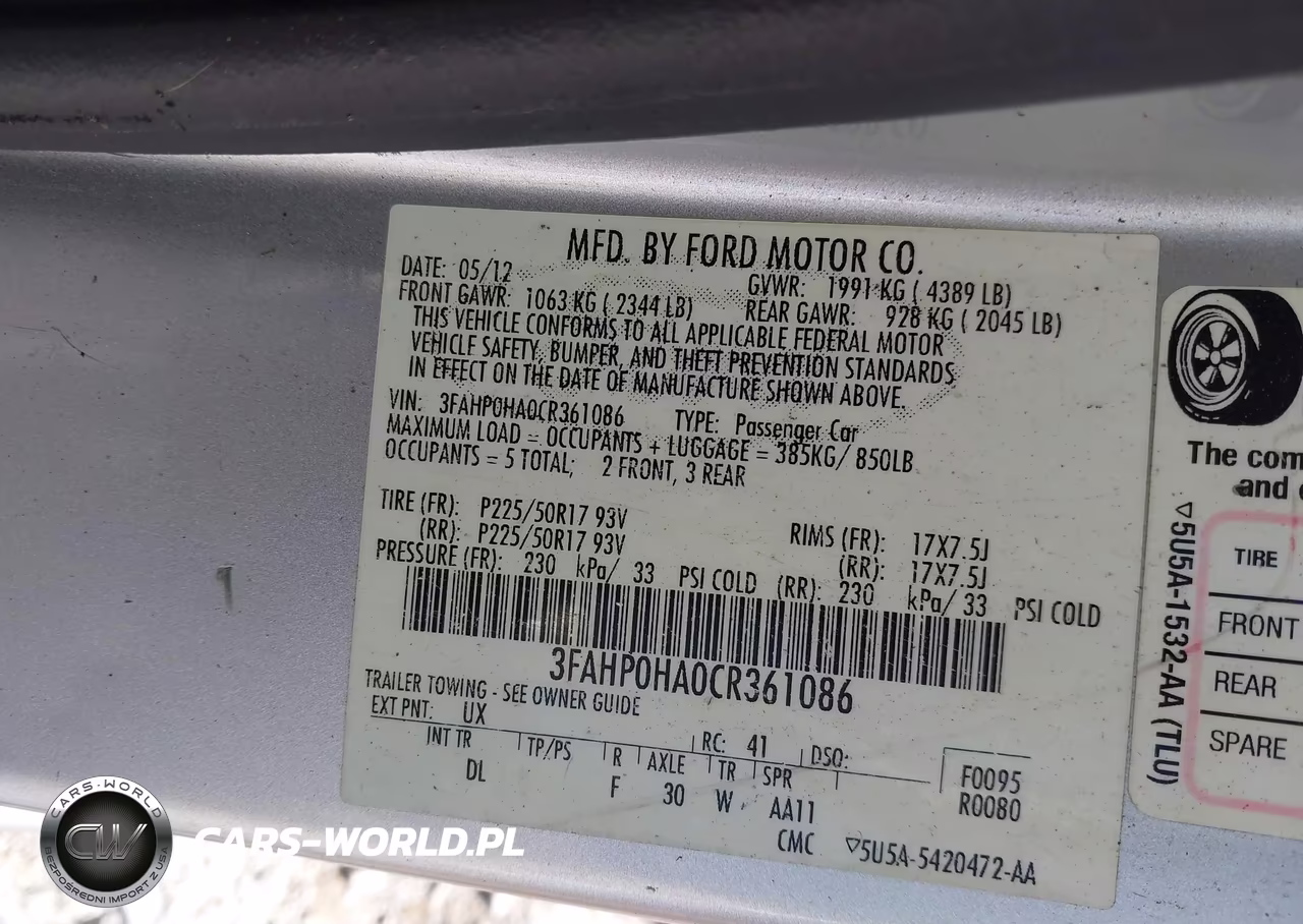 2012 Ford Fusion Se VIN:3FAHP0HA0CR361086 - 9