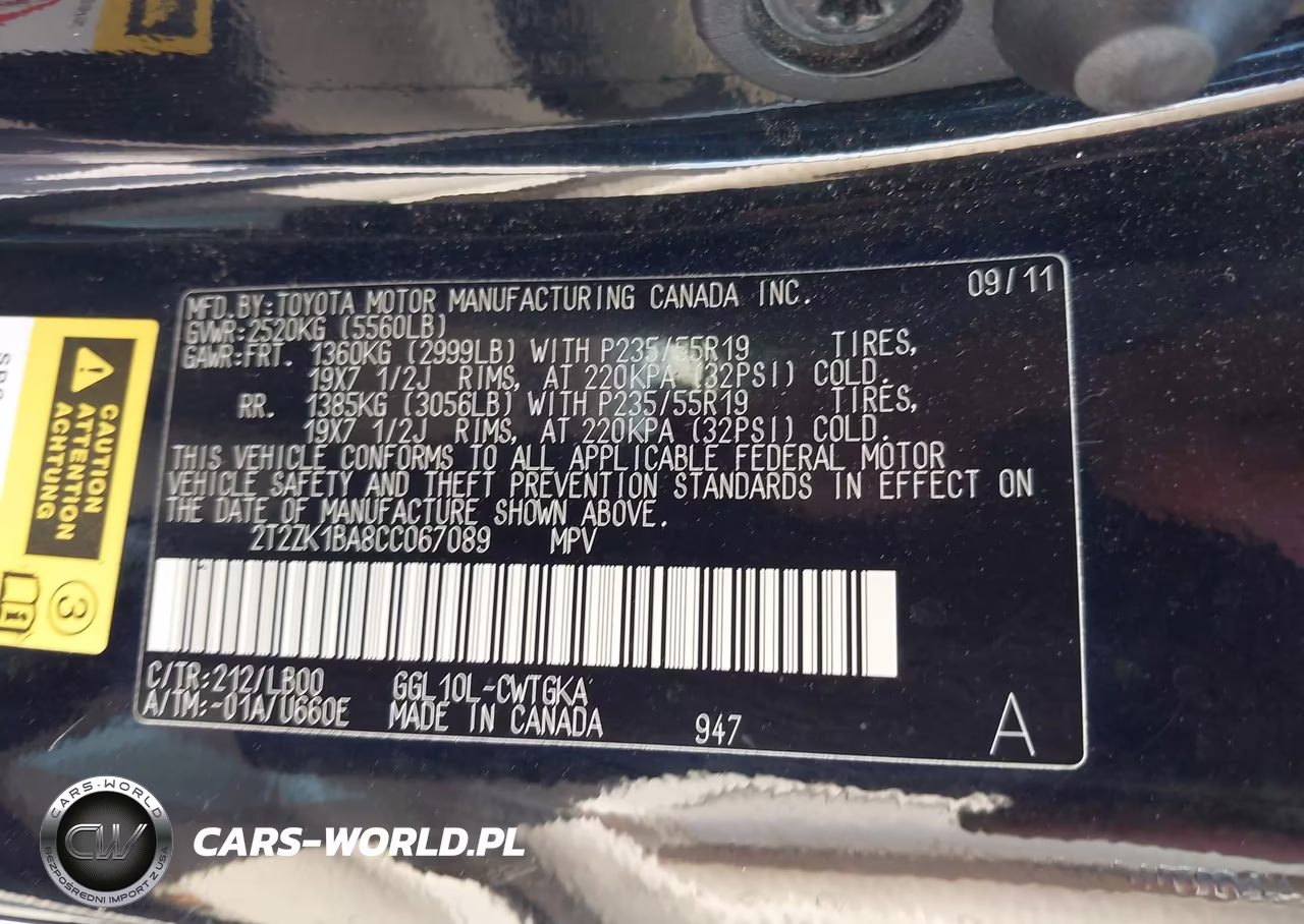 2012 Lexus Rx 350 VIN:2T2ZK1BA8CC067089 - 9