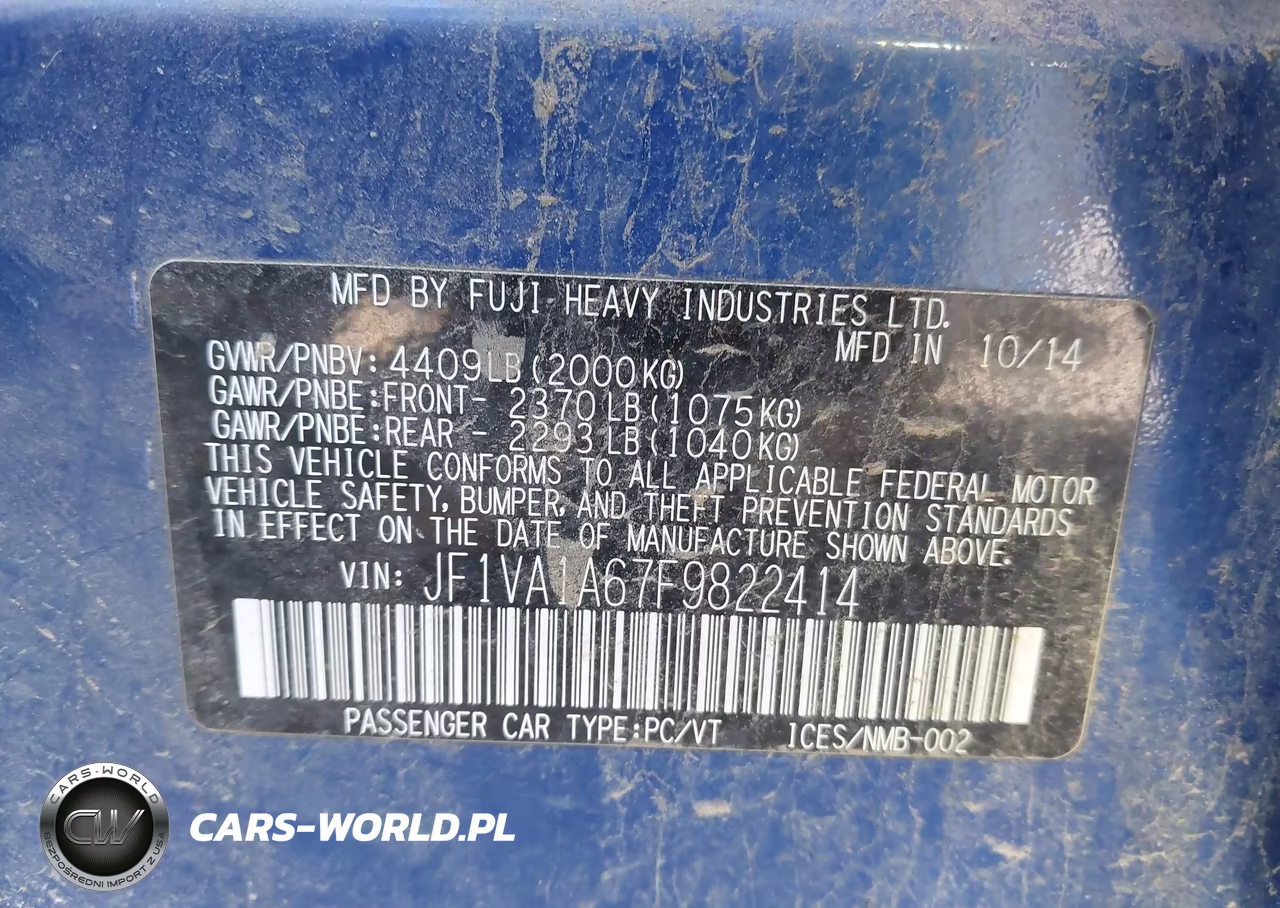 2015 Subaru Wrx VIN:JF1VA1A67F9822414 - 9