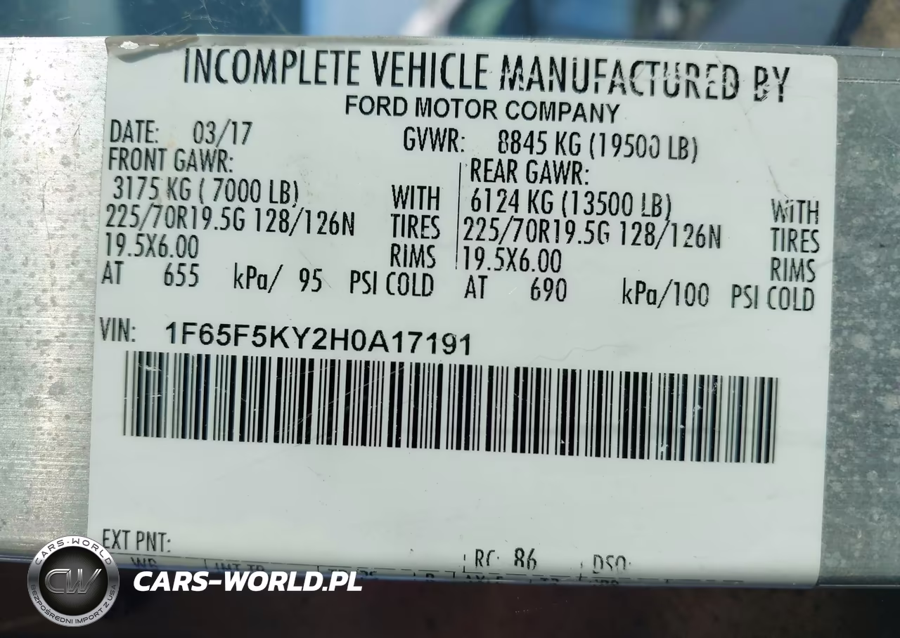 2017 Ford F-59 Commercial Stripped VIN:1F65F5KY2H0A17191 - 8
