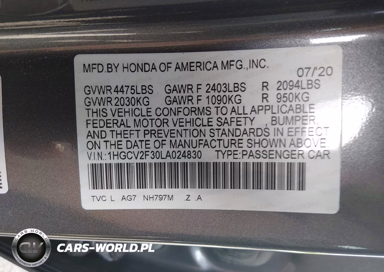 2020 Honda Accord Sport 2.0T VIN:1HGCV2F30LA024830 - 9