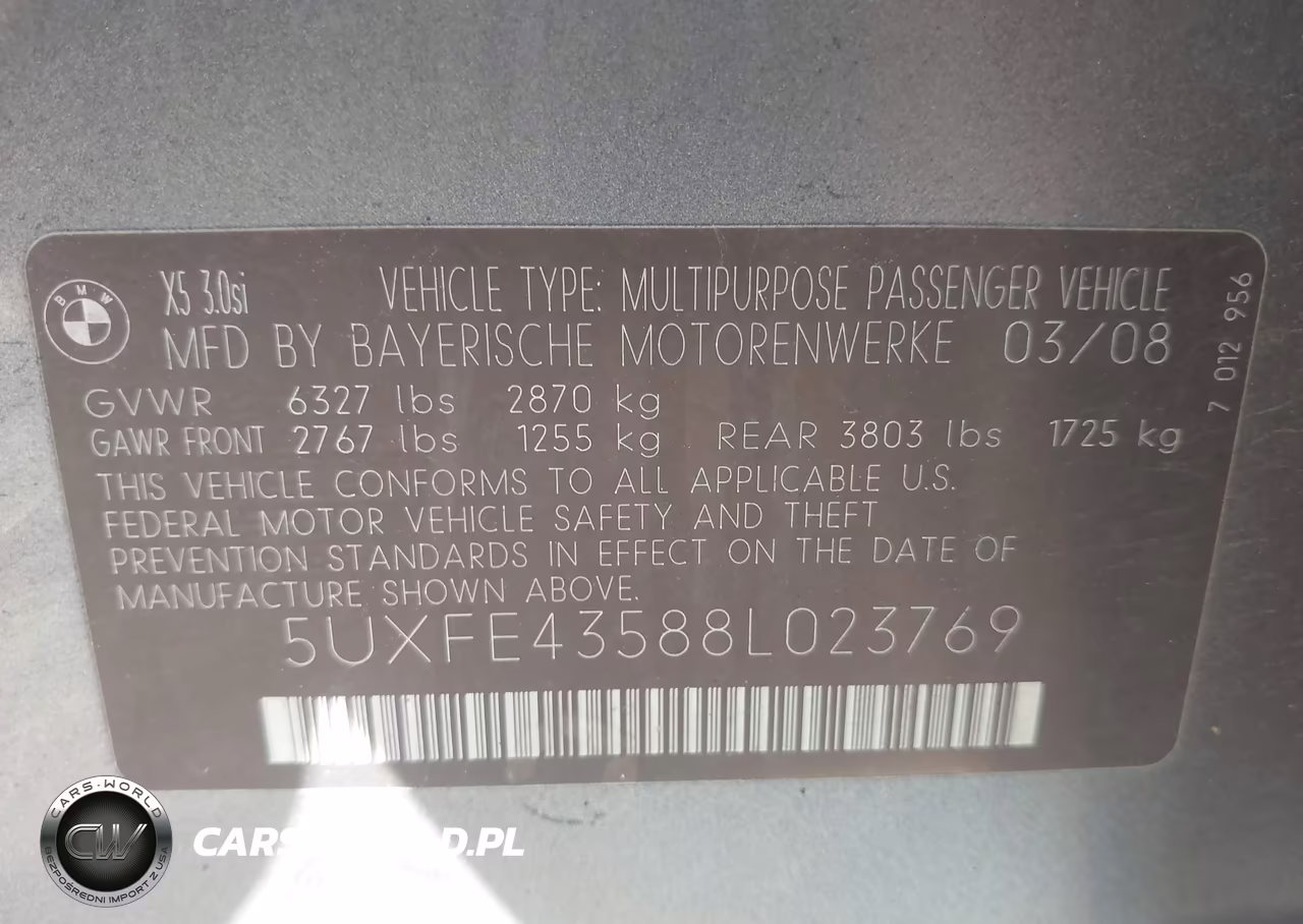 2008 BMW X5 3.0Si VIN:5UXFE43588L023769 - 9