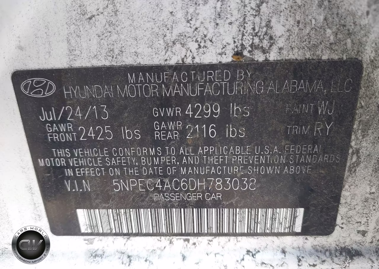 2013 Hyundai Sonata Se VIN:5NPEC4AC6DH783038 - 9