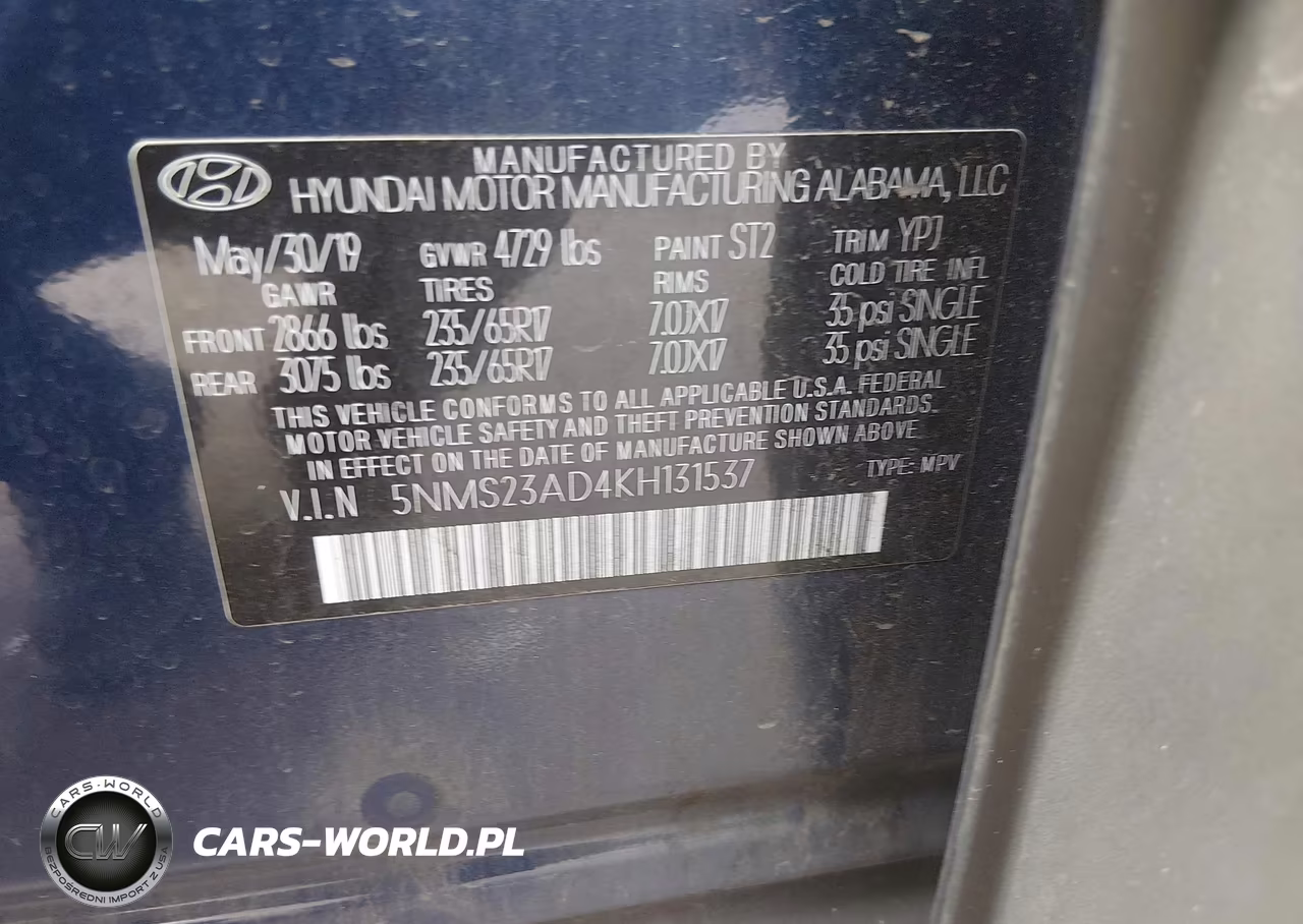 2019 Hyundai Santa Fe Se VIN:5NMS23AD4KH131537 - 9