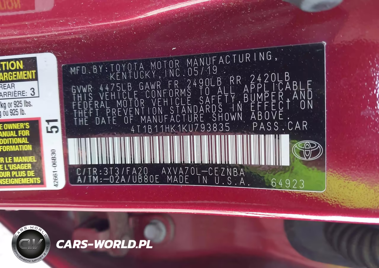 2019 Toyota Camry Le VIN:4T1B11HK1KU793835 - 9