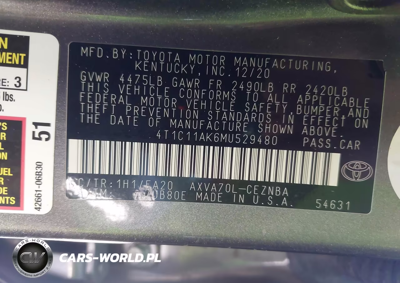 2021 Toyota Camry Le VIN:4T1C11AK6MU529480 - 9