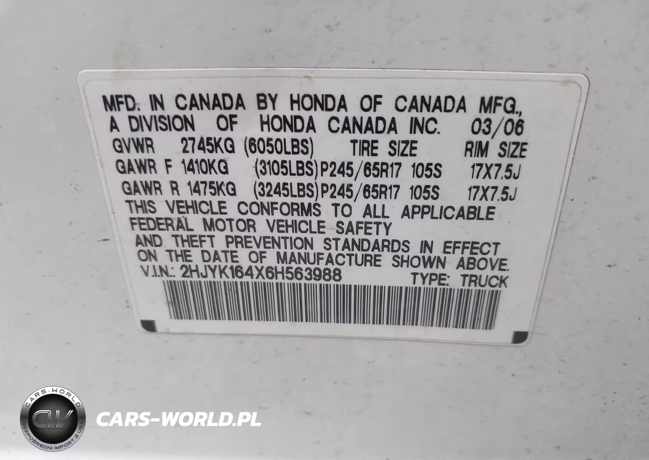 2006 Honda Ridgeline Rts VIN:2HJYK164X6H563988 - 9