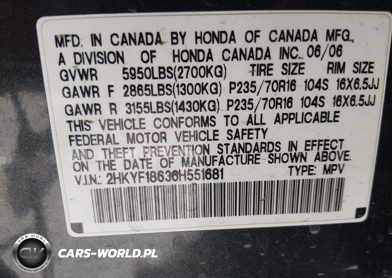 2006 Honda Pilot Ex-L VIN:2HKYF18636H551681 - 9